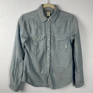 Stio Ashton Chambray Women’s Long Sleeve Pearl Snap Shirt Size XS